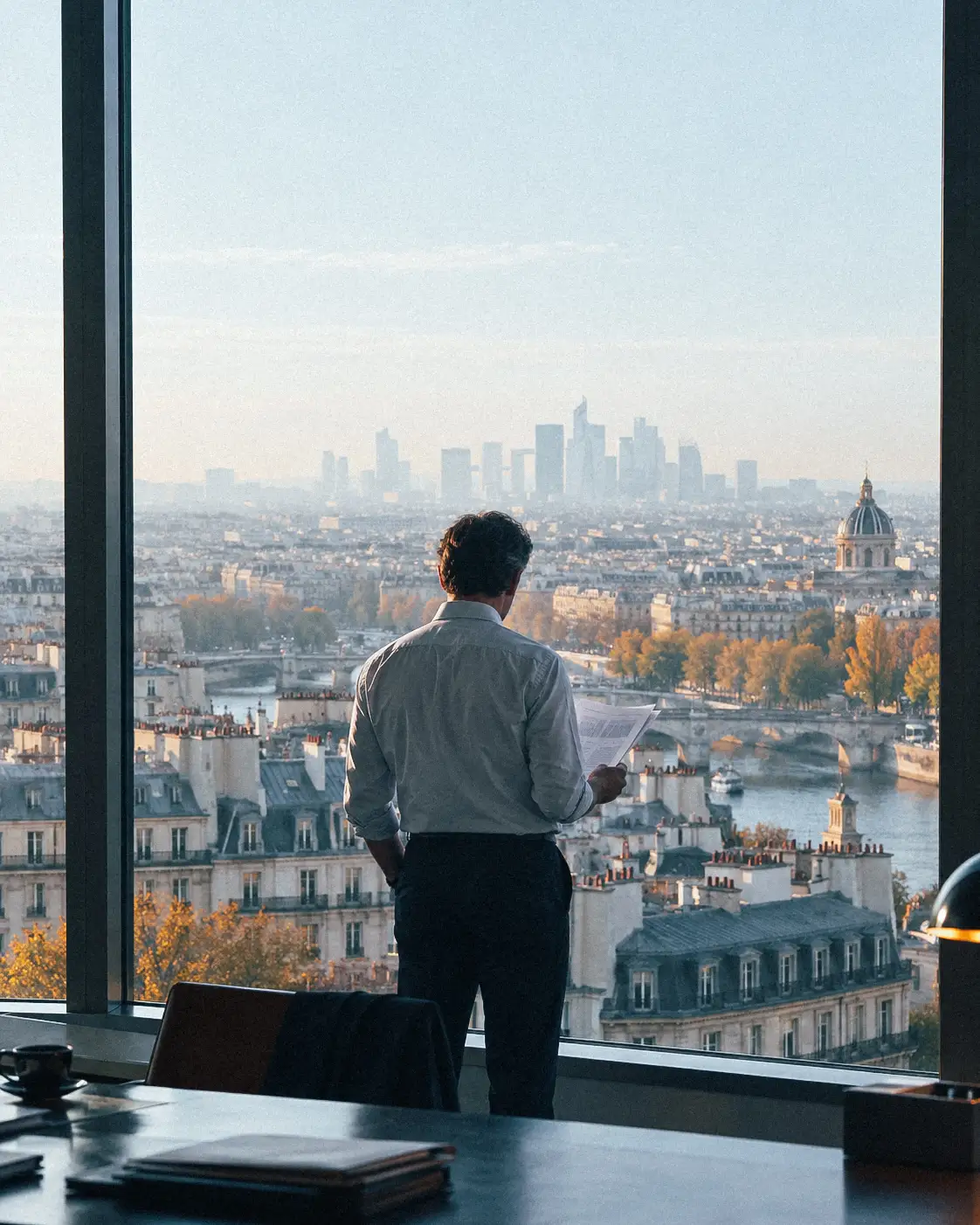 Directeur financier à la fenêtre au-dessus de Paris