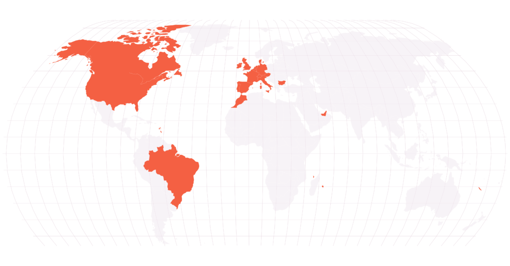 world map showing location of Muzzo's clients